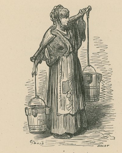 Een vrouw met twee emmers door Gustave Dore